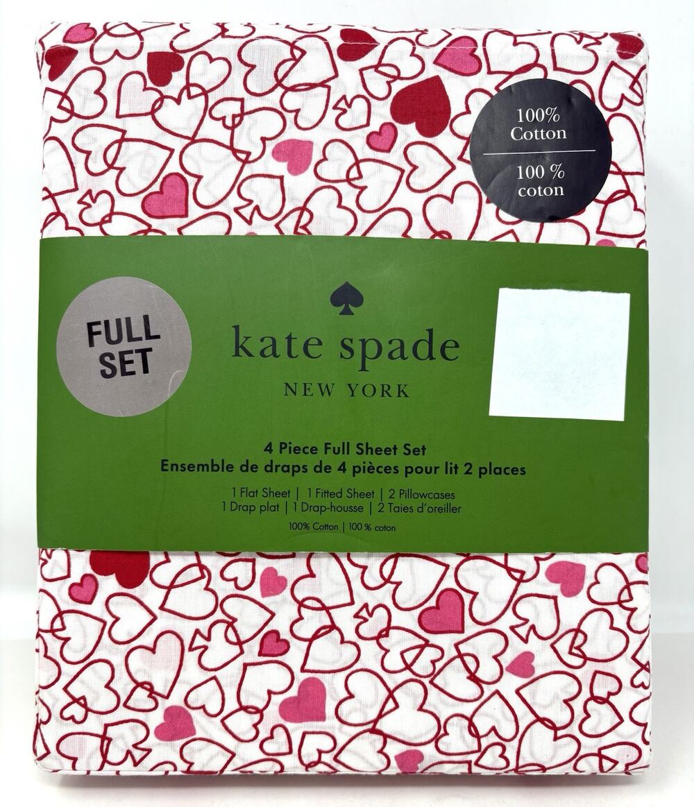 Kate Spade Heart Full Sheet Set 100% Cotton 4 Pcs *READ* Outline Hearts
